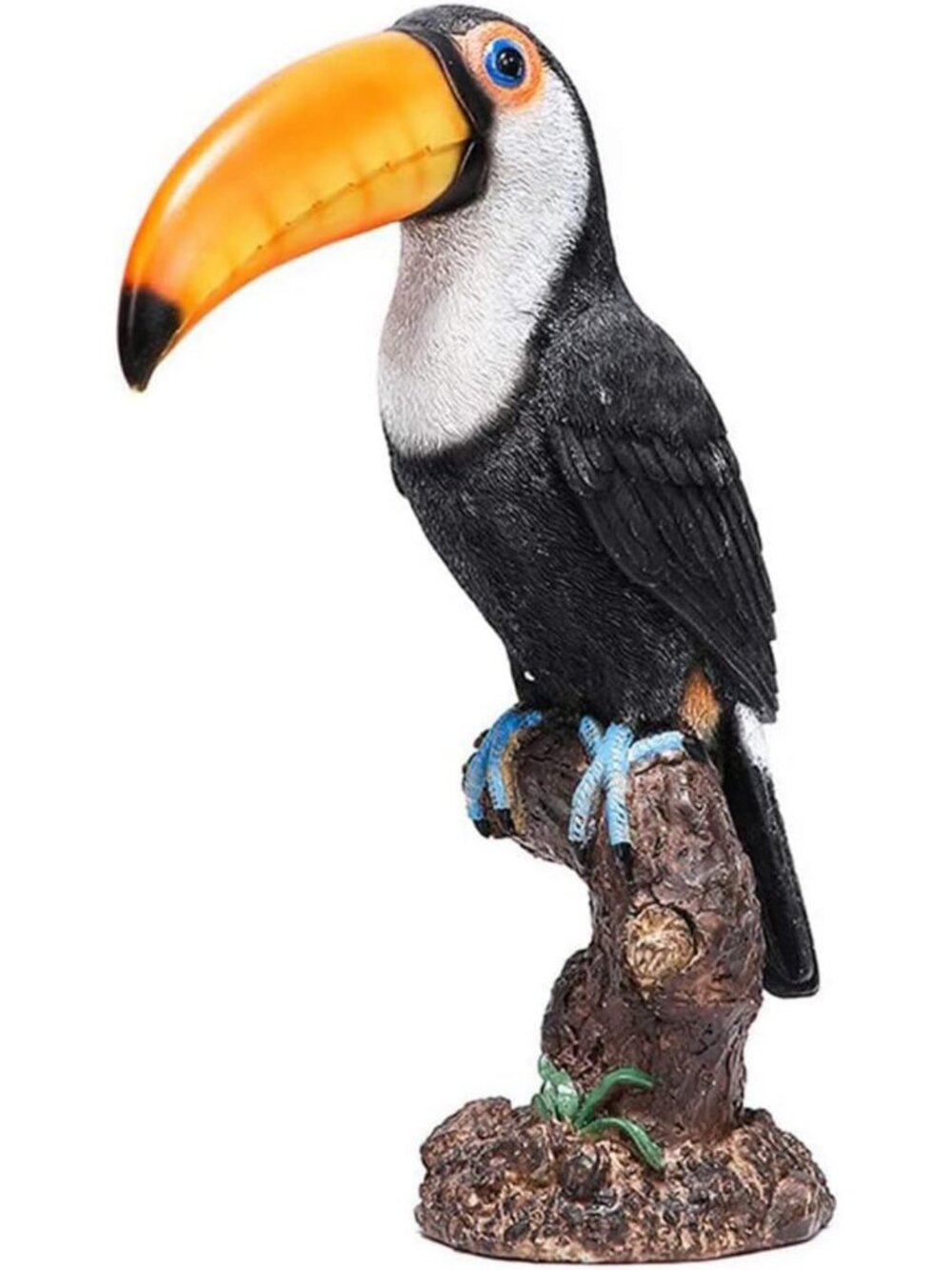 Lifelike Toucan Statue on Stump - Garden Decor, Resin Bird Sculpture for Patio